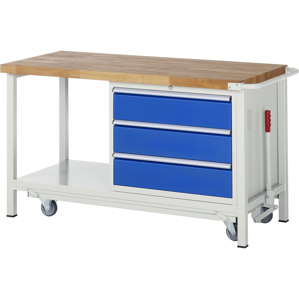RAU Établi avec châssis série 8000, HxlxP 880 x 1 500 x 700 mm, 1 caisson sous plateau à droite, avec 3 tiroirs Illustration du produit: RAU Établi avec châssis série 8000, HxlxP 880 x 1 500 x 700 mm, 1 caisson sous plateau à droite, avec 3 tiroirs