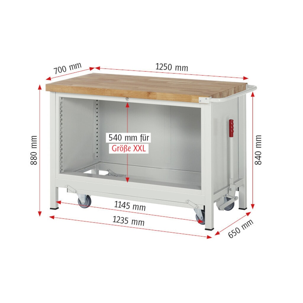 RAU Établi série 8000 avec rouleur abaissable, 1 caisson, HxlxP 880 x 1 250 x 700 mm, 2 tiroirs extractibles à 90%, capacité de charge des tiroirs 50 kg N° de l'image du produit 8 : RAU Établi série 8000 avec rouleur abaissable, 1 caisson, HxlxP 880 x 1 250 x 700 mm, 2 tiroirs extractibles à 90%, capacité de charge des tiroirs 50 kg