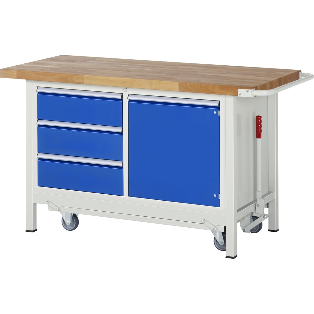 N° de l'image du produit 1 : RAU Établi avec châssis série 8000, HxlxP 880 x 1 500 x 700 mm, 1 double caisson sous plateau, avec 3 tiroirs et 1 porte battante