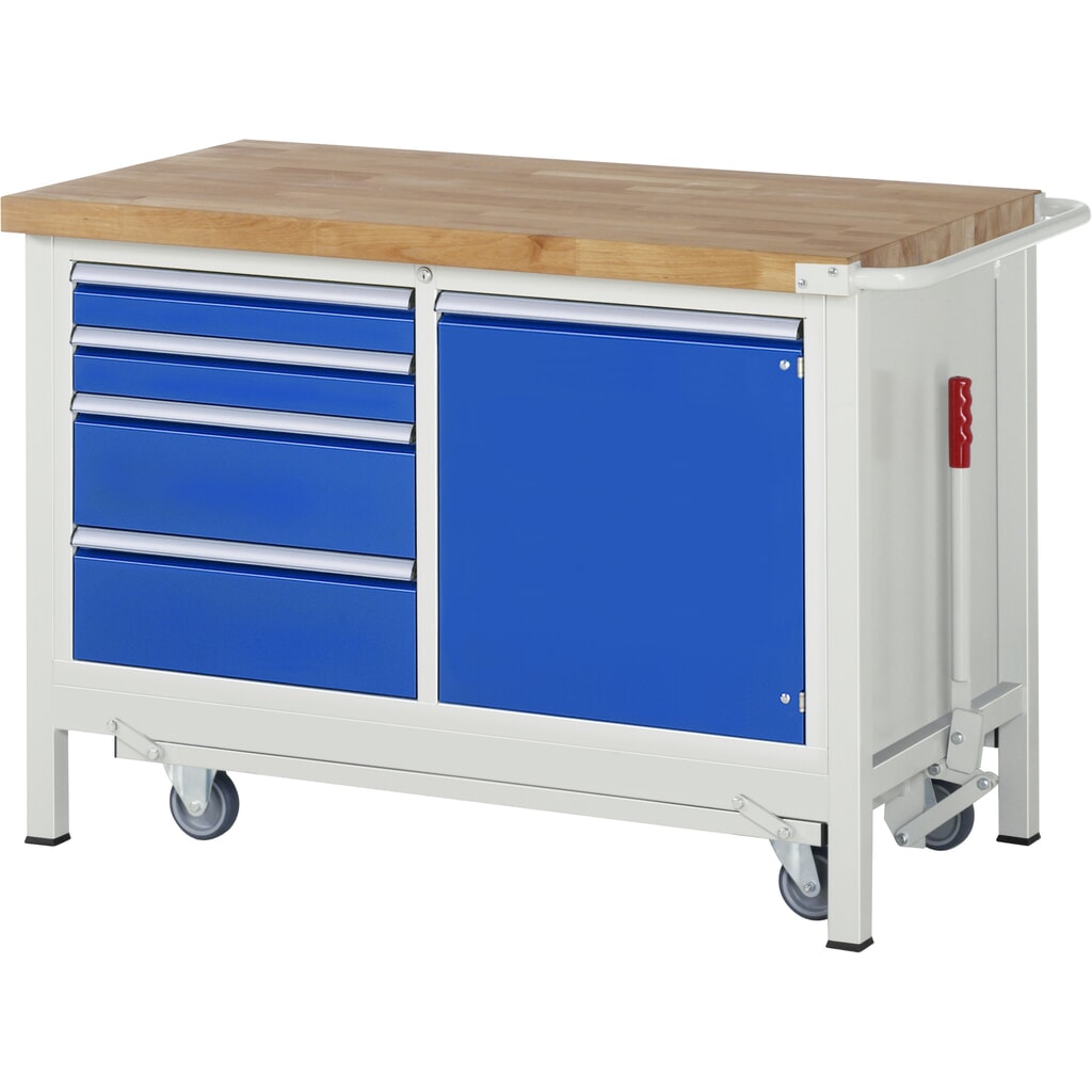 RAU Établi avec châssis série 8000, HxlxP 880 x 1 250 x 700 mm, 1 double caisson sous plateau, avec 4 tiroirs et 1 porte battante Illustration du produit: RAU Établi avec châssis série 8000, HxlxP 880 x 1 250 x 700 mm, 1 double caisson sous plateau, avec 4 tiroirs et 1 porte battante