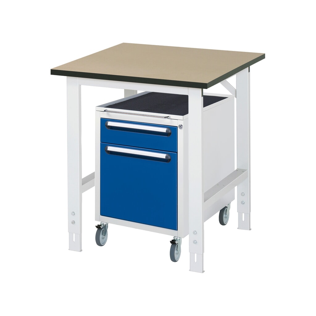 RAU Kit d'atelier TOM en 2 parties, avec table de travail, HxlxP 760-1 080 x 750 x 800 mm, plan de travail en MDF, incl. caisson à roulettes avec 2 tiroirs, HxlxP 690 x 480 x 600 mm Illustration du produit: RAU Kit d'atelier TOM en 2 parties, avec table de travail, HxlxP 760-1 080 x 750 x 800 mm, plan de travail en MDF, incl. caisson à roulettes avec 2 tiroirs, HxlxP 690 x 480 x 600 mm