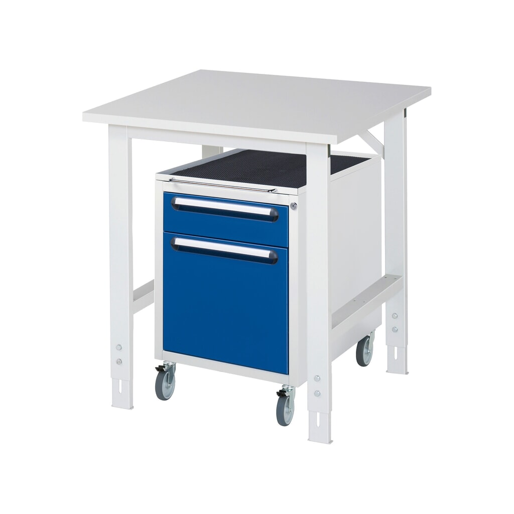 RAU Kit d'atelier TOM en 2 parties, avec table de travail, HxlxP 760-1 080 x 750 x 800 mm, plan de travail avec revêtement en mélamine, plus caisson à roulettes avec 2 tiroirs, HxlxP 690 x 480 x 600 mm Illustration du produit: RAU Kit d'atelier TOM en 2 parties, avec table de travail, HxlxP 760-1 080 x 750 x 800 mm, plan de travail avec revêtement en mélamine, plus caisson à roulettes avec 2 tiroirs, HxlxP 690 x 480 x 600 mm