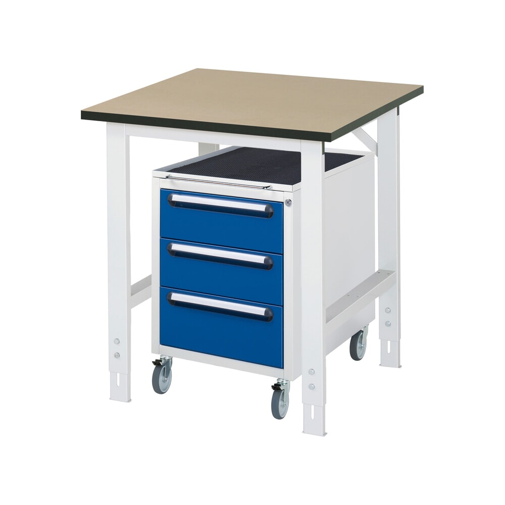 Illustration du produit: RAU Kit d'atelier TOM en 2 parties, avec table de travail, HxlxP 760-1 080 x 750 x 800 mm, plan de travail en MDF, incl. caisson à roulettes avec 3 tiroirs, HxlxP 690 x 480 x 600 mm