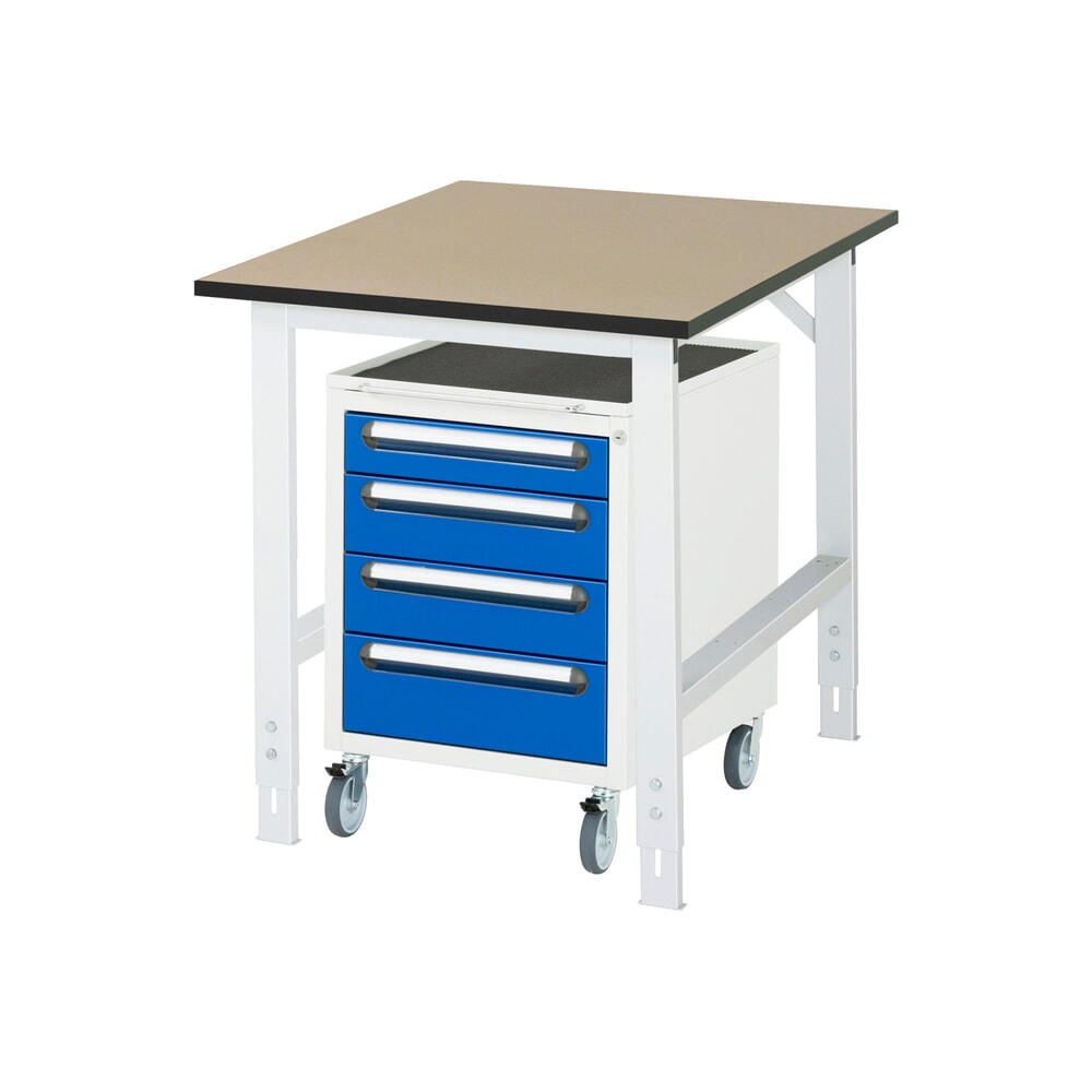 N° de l'image du produit 1 : RAU Kit d'atelier TOM en 2 parties, avec établi, Hxlxp 760-1 080 x 750 x 1 000 mm, Plan de travail en MDF, incl. caisson à roulettes avec 3 tiroirs, HxlxP 690 x 480 x 600 mm