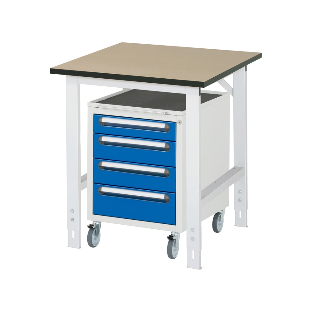 Illustration du produit: RAU Kit d'atelier TOM en 2 parties, avec table de travail, HxlxP 760-1 080 x 750 x 800 mm, plan de travail en MDF, incl. caisson à roulettes avec 3 tiroirs, HxlxP 690 x 480 x 600 mm