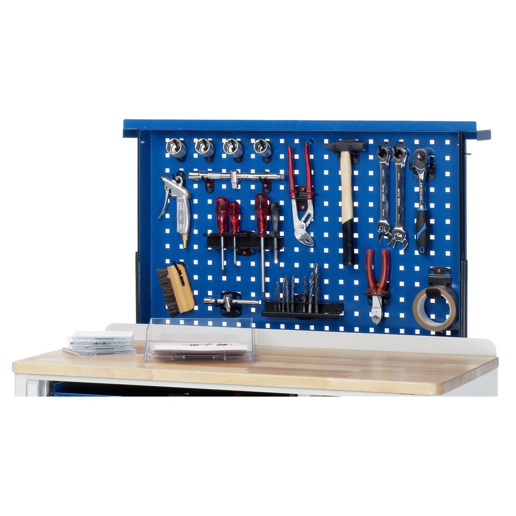 RAU Panneau perforé escamotable pour chariot pour outils, plan de travail en hêtre Illustration du produit: RAU Panneau perforé escamotable pour chariot pour outils, plan de travail en hêtre