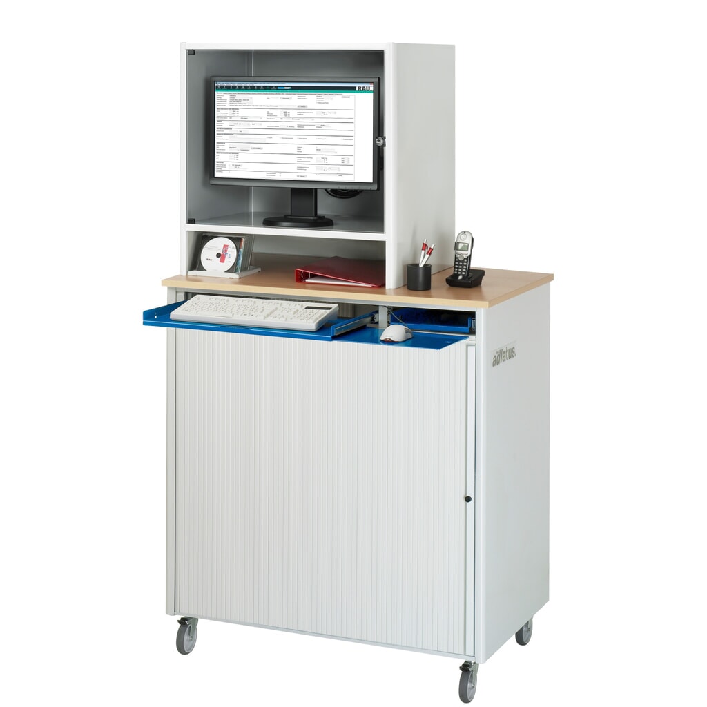 N° de l'image du produit 4 : RAU Poste informatique, porte-clavier coulissant, 3 tiroirs, mobile