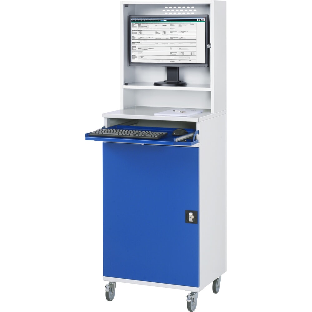 N° de l'image du produit 2 : RAU Armoire informatique mobile, boîtier d’écran, porte-clavier coulissant, porte battante, nombre de tiroirs x Hxl : 2 x 80 x 570 mm