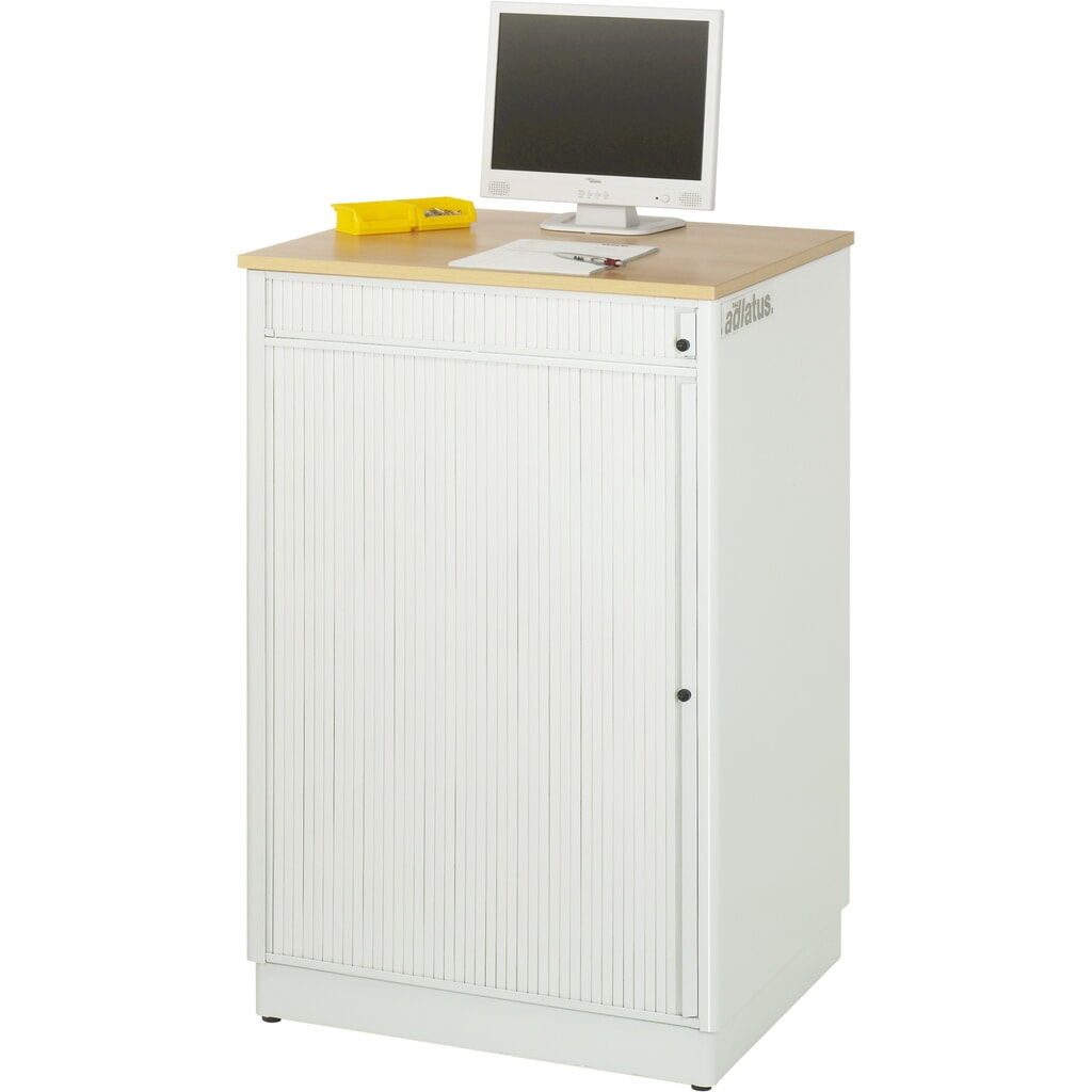 N° de l'image du produit 3 : RAU Postes informatiques HxlxP 1 100 x 720 x 660 mm, plateau de travail décor hêtre, avec volet roulant, bloc multiprises