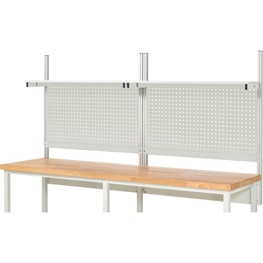 Module d’établi RAU, haut. x larg. x prof. 1 130 x 2 500 x 350 mm, avec 2 étagères en plateau mélaminé et 2 rails de fixation, kit complet 01 pour largeur de produit 2 500 mm N° de l'image du produit 2 : Module d’établi RAU, haut. x larg. x prof. 1 130 x 2 500 x 350 mm, avec 2 étagères en plateau mélaminé et 2 rails de fixation, kit complet 01 pour largeur de produit 2 500 mm