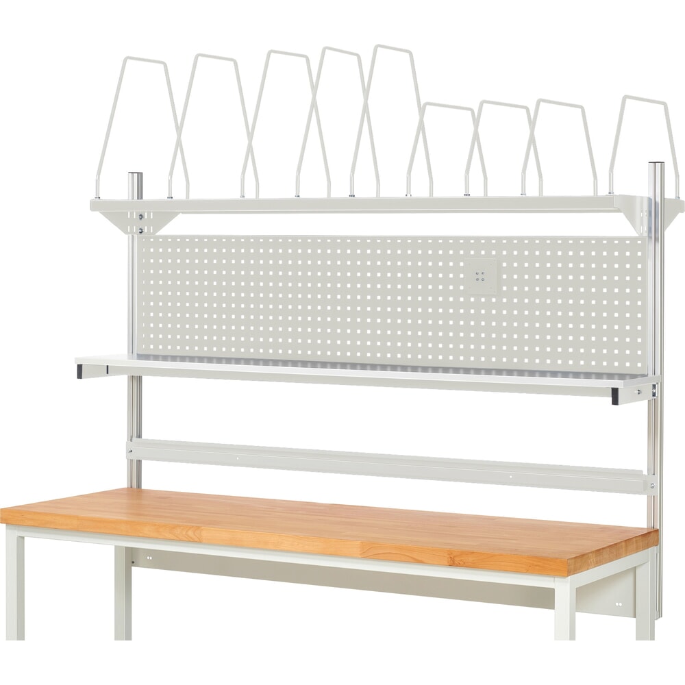 N° de l'image du produit 2 : Module d’établi RAU, haut. x larg. x prof. 1 130 x 2 000 x 350 mm, avec 1 étagère, 1 rail de fixation et 1 support pour écran plat, kit complet 03 pour largeur de produit 1 500 mm