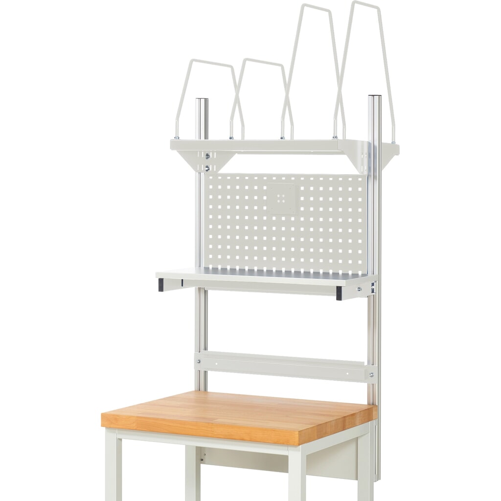 Module d’établi RAU, haut. x larg. x prof. 1 130 x 750 x 350 mm, avec 1 étagère, 1 rail de fixation et 1 support pour écran plat, kit complet 03 pour largeur de produit 750 mm N° de l'image du produit 2 : Module d’établi RAU, haut. x larg. x prof. 1 130 x 750 x 350 mm, avec 1 étagère, 1 rail de fixation et 1 support pour écran plat, kit complet 03 pour largeur de produit 750 mm