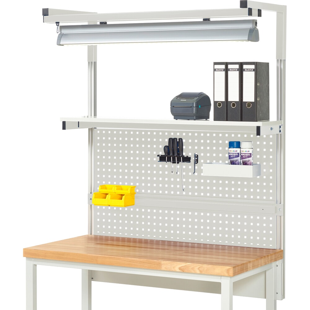 Illustration du produit: Module d’établi RAU, haut. x larg. x prof. 1 380 x 1 250 x 350mm, avec 1 étagère, 1 rail de fixation, 1 paire de potences et 1 lampe, kit complet 04 pour largeur de produit 1 250 mm