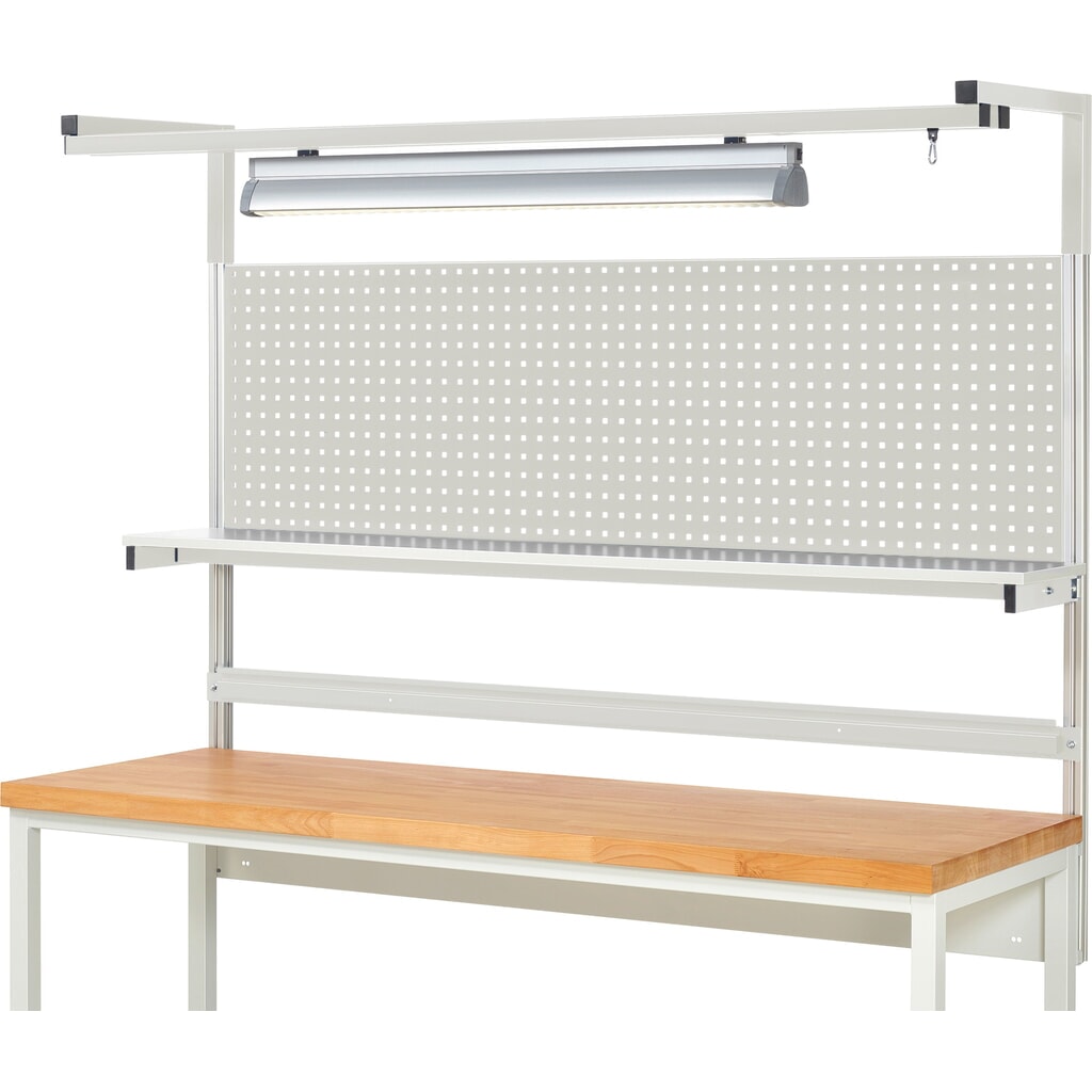 Module d’établi RAU, haut. x larg. x prof. 1 380 x 2 000 x 350mm, avec 1 étagère, 1 rail de fixation, 1 paire de potences et 1 lampe, kit complet 04 pour largeur de produit 2 000 mm N° de l'image du produit 2 : Module d’établi RAU, haut. x larg. x prof. 1 380 x 2 000 x 350mm, avec 1 étagère, 1 rail de fixation, 1 paire de potences et 1 lampe, kit complet 04 pour largeur de produit 2 000 mm