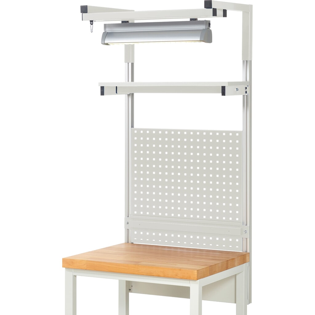 N° de l'image du produit 2 : Module d’établi RAU, haut. x larg. x prof. 1 380 x 750 x 350mm, avec 1 étagère, 1 rail de fixation, 1 paire de potences et 1 lampe, kit complet 04 pour largeur de produit 750 mm