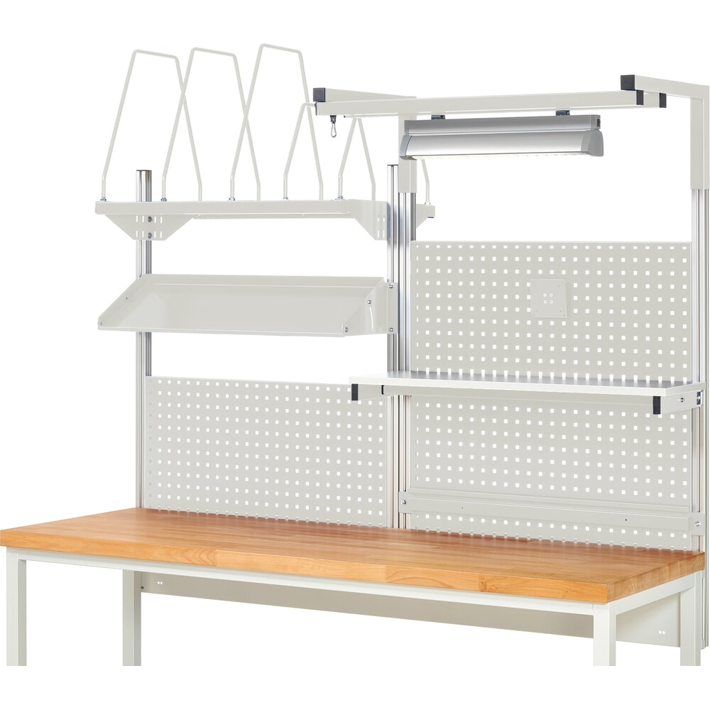 N° de l'image du produit 2 : Module d’établi RAU, haut. x larg. x prof. 1 380 x 2 000 x 2 000 mm, avec 1 étagère, 1 rail de fixation, 1 surface métallique inclinable, 1 support pour écran plat et 1 lampe, kit complet 06 pour largeur de produit 2 000 mm