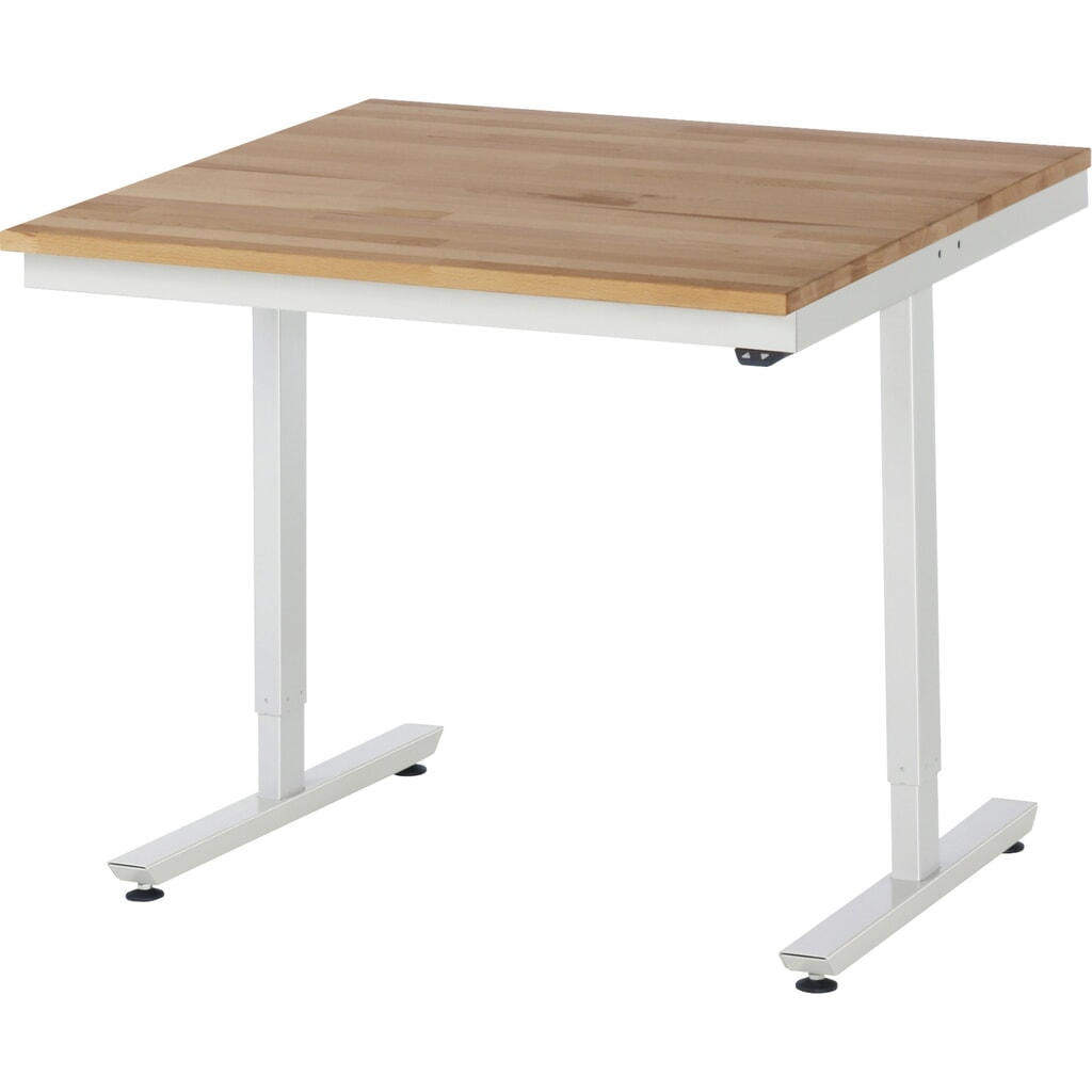 RAU Table de travail à réglage électrique de la hauteur Série adlatus 300, HxlxP 720-1 120 x 1 000 x 1 000 mm, plan de travail en hêtre massif Illustration du produit: RAU Table de travail à réglage électrique de la hauteur Série adlatus 300, HxlxP 720-1 120 x 1 000 x 1 000 mm, plan de travail en hêtre massif