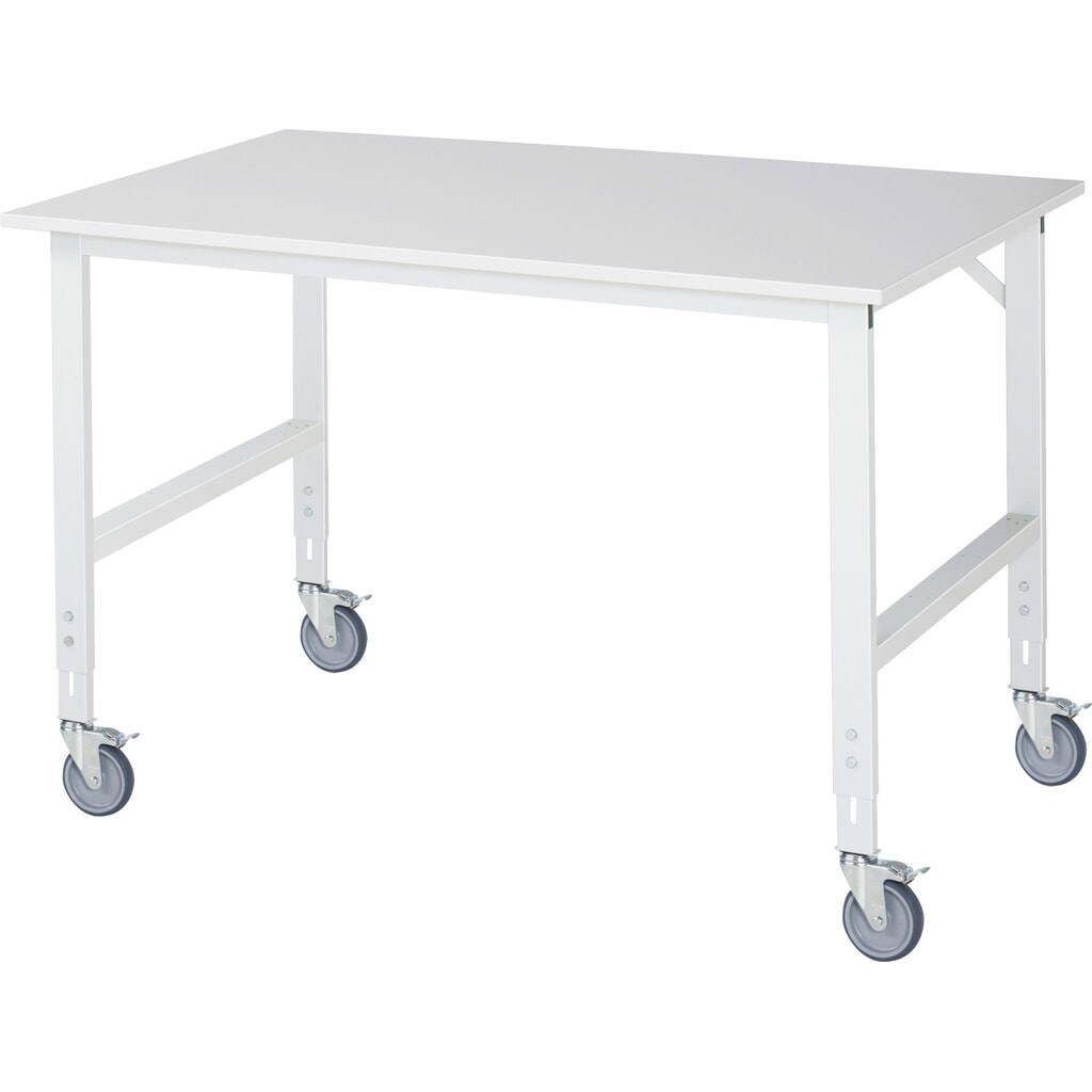 Illustration du produit: RAU Table de travail mobile réglable en hauteur Série TOM, hauteur 910-1 230 mm, lxP 1 500 x 1 000 mm, plan de travail avec revêtement en mélamine
