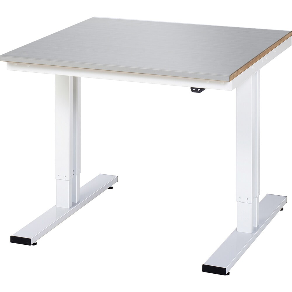 N° de l'image du produit 1 : RAU Table pour poste de travail à réglage électrique de la hauteur série adlatus 300, HxlxP 720-1 120 x 1 000 x 1 000 mm, revêtement en tôle d’acier inoxydable