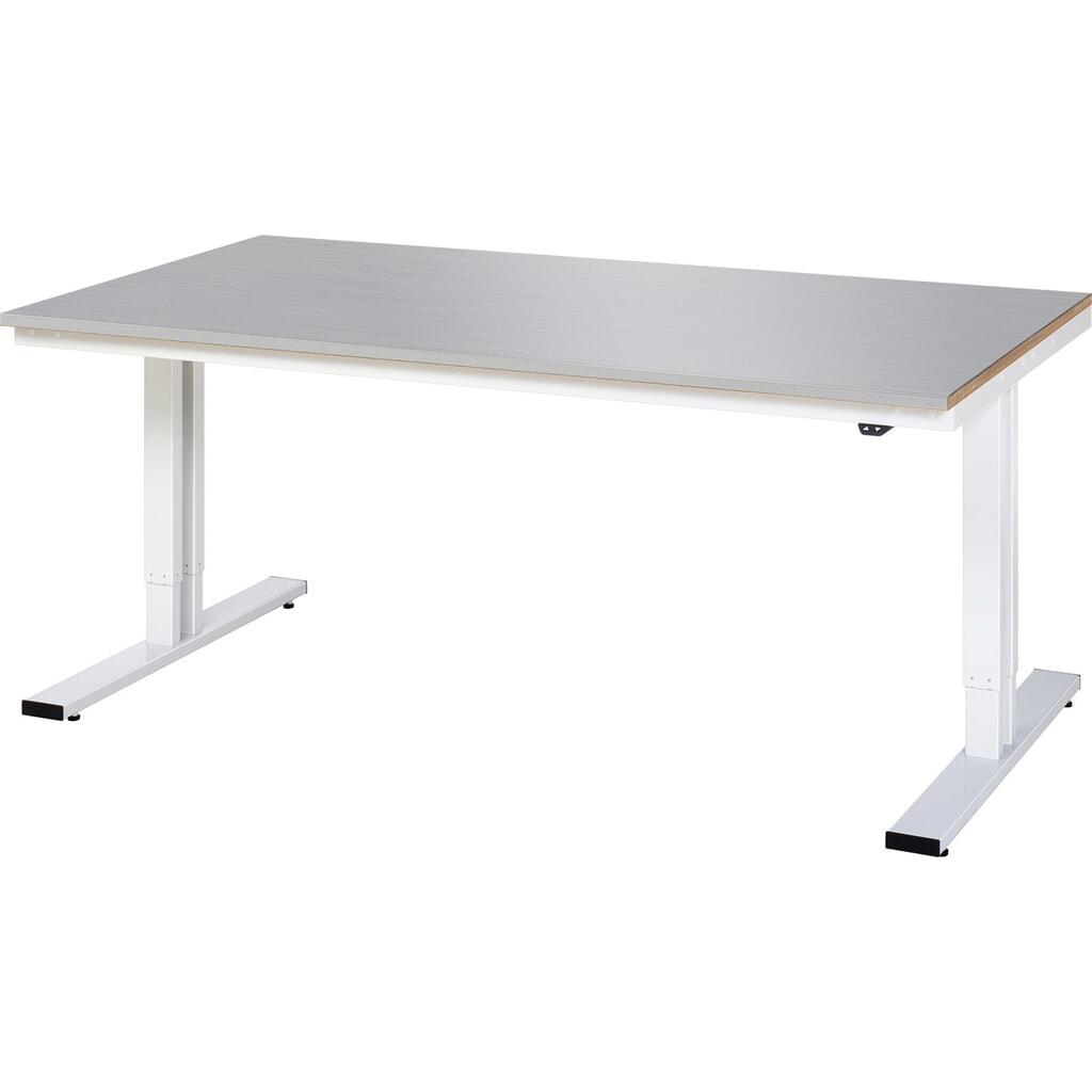 N° de l'image du produit 1 : RAU Table pour poste de travail à réglage électrique de la hauteur série adlatus 300, HxlxP 720-1 120 x 2 000 x 1 000 mm, plan de travail en tôle d’acier inoxydable
