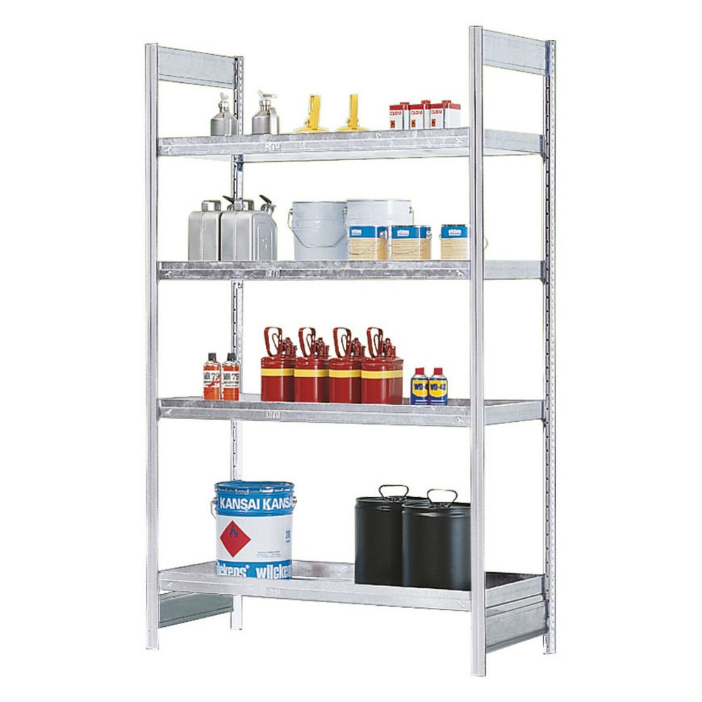 Illustration du produit: Rayonnage à matières dangereuses asecos®, pour liquides dangereux pour les eaux, 4 bacs en acier 40 l, travée auxiliaire