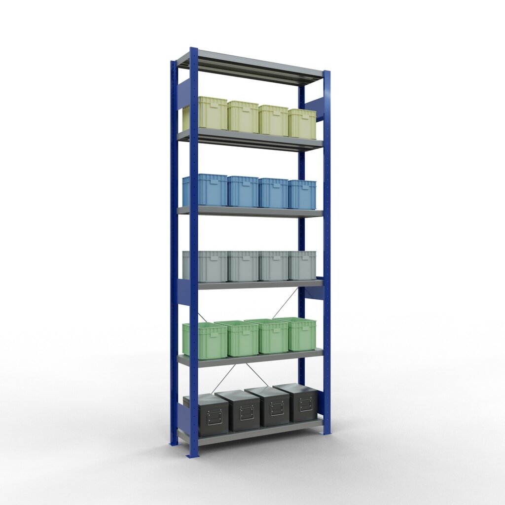 SCHULTE Rayonnage à tablettes, bleu gentiane / galvanisé, charge par tablette 330 kg, HxlxP 2 500 x 1 060 x 336 mm N° de l'image du produit 3 : SCHULTE Rayonnage à tablettes, bleu gentiane / galvanisé, charge par tablette 330 kg, HxlxP 2 500 x 1 060 x 336 mm