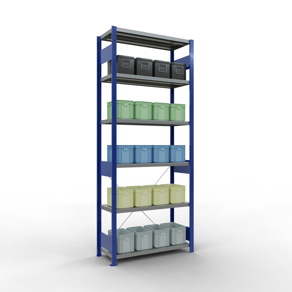 N° de l'image du produit 3 : SCHULTE Rayonnage à tablettes, bleu gentiane / galvanisé, charge par tablette 330 kg, HxlxP 2 500 x 1 060 x 436 mm