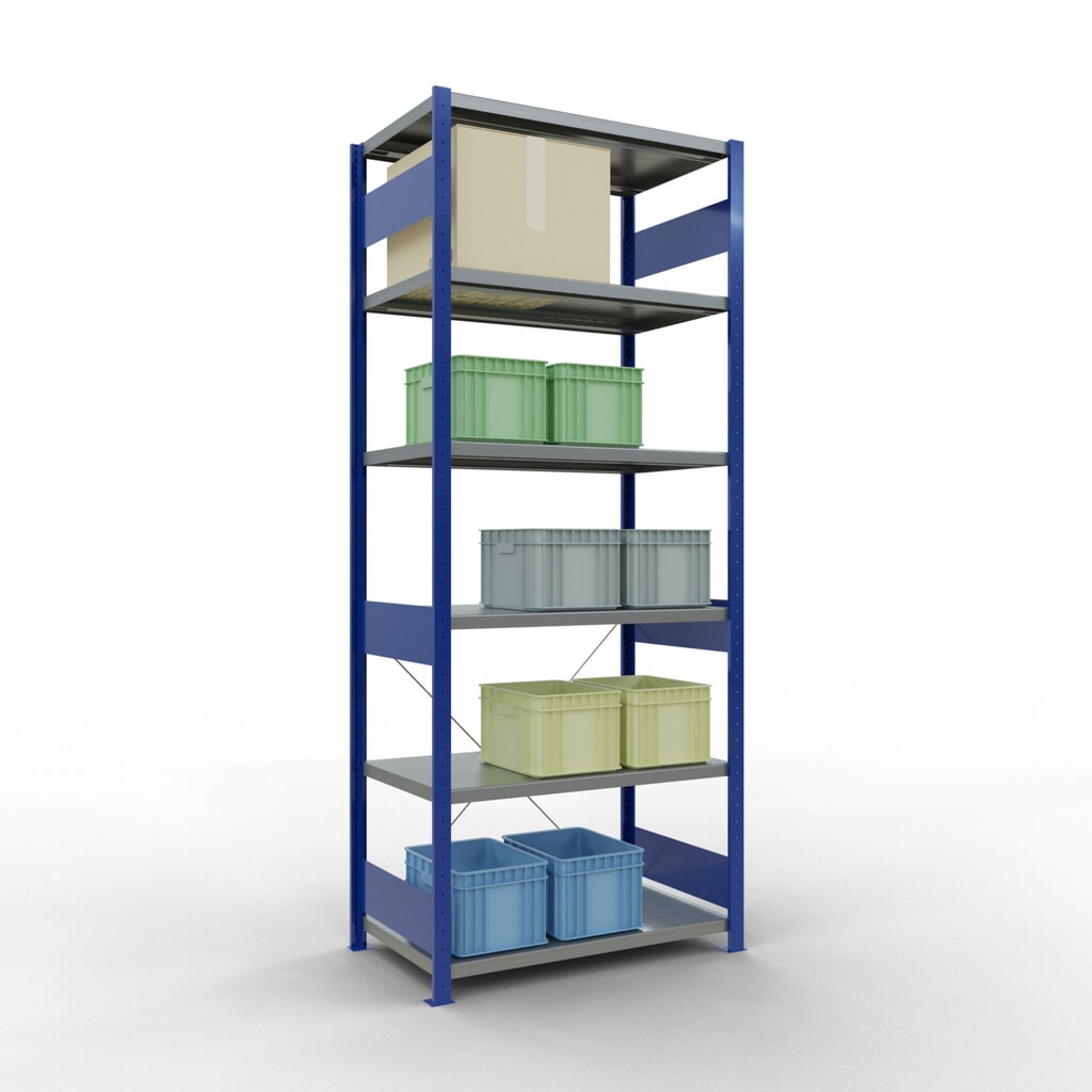 SCHULTE Rayonnage à tablettes, bleu gentiane / galvanisé, charge par tablette 330 kg, HxlxP 2 500 x 1 060 x 636 mm N° de l'image du produit 3 : SCHULTE Rayonnage à tablettes, bleu gentiane / galvanisé, charge par tablette 330 kg, HxlxP 2 500 x 1 060 x 636 mm