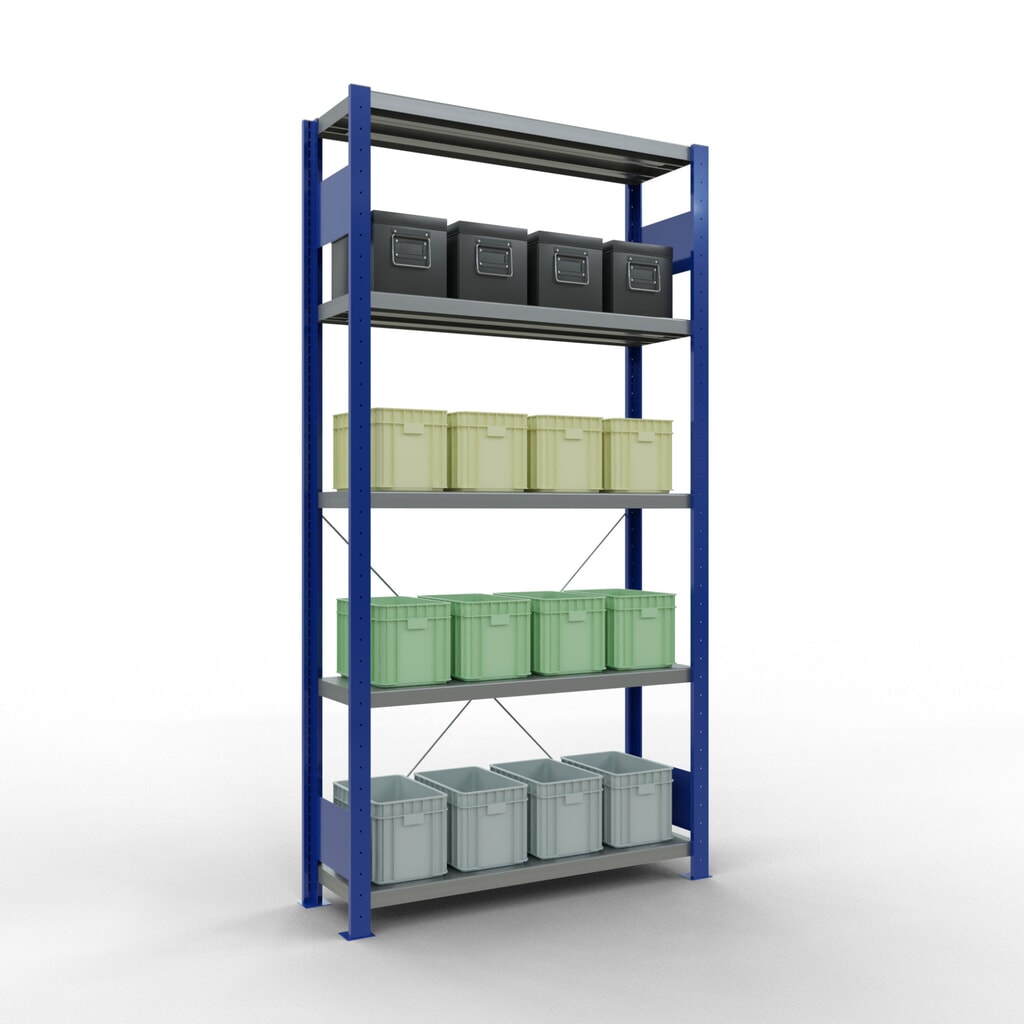 N° de l'image du produit 3 : SCHULTE Rayonnage à tablettes, bleu gentiane / galvanisé, avec 5 tablettes en tôle d’acier, charge par tablette 330 kg, HxlxP 2 000 x 1 060 x 336 mm