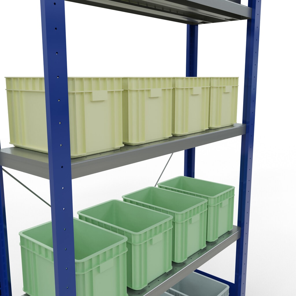 N° de l'image du produit 4 : SCHULTE Rayonnage à tablettes, bleu gentiane / galvanisé, avec 5 tablettes en tôle d’acier, charge par tablette 330 kg, HxlxP 2 000 x 1 060 x 336 mm