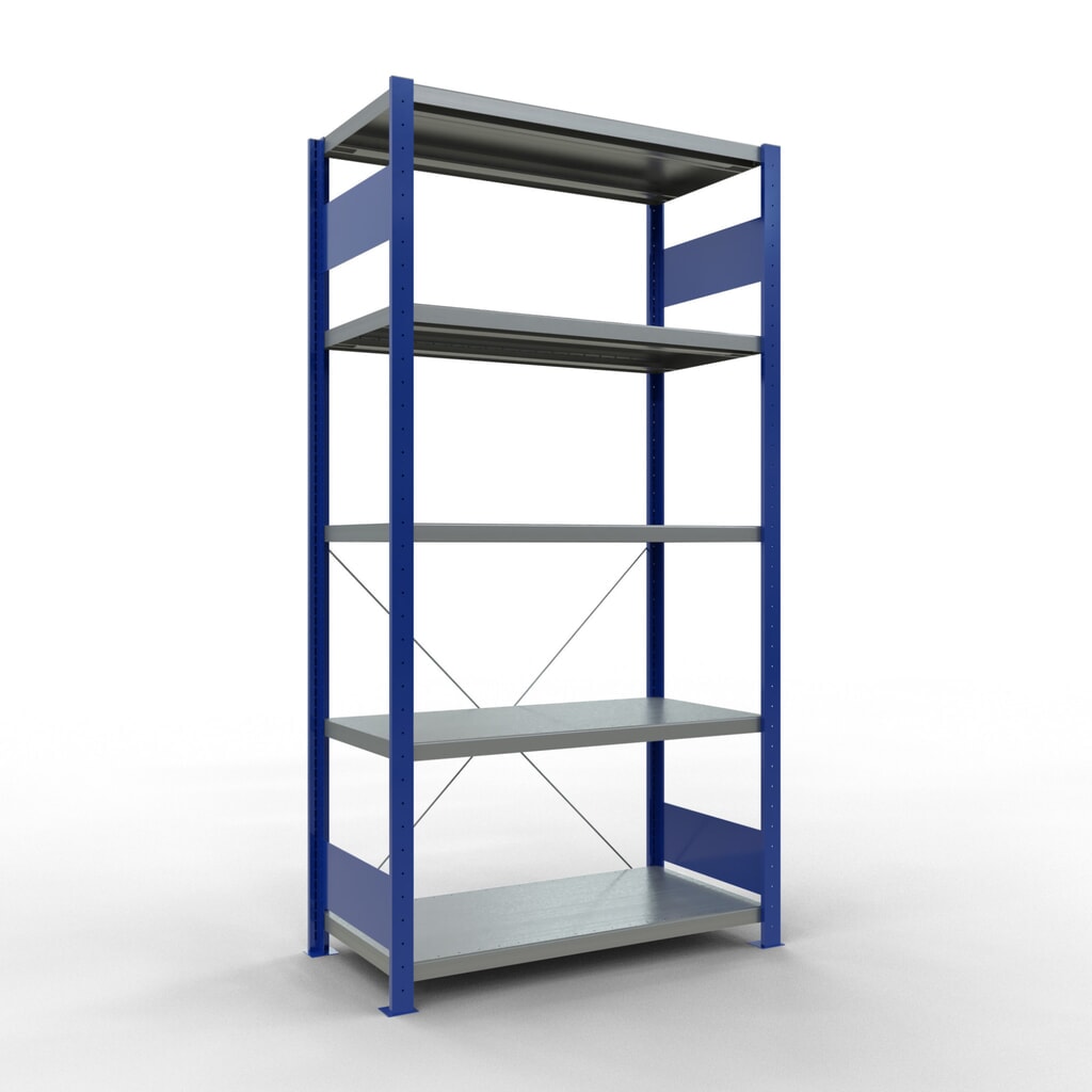 Illustration du produit: SCHULTE Rayonnage à tablettes, bleu gentiane / galvanisé, avec 5 tablettes en tôle d’acier, charge par tablette 330 kg, HxlxP 2 000 x 1 060 x 536 mm