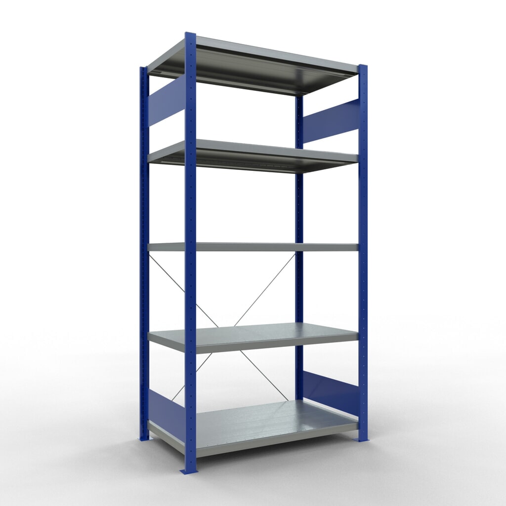 SCHULTE Rayonnage à tablettes, bleu gentiane / galvanisé, avec 5 tablettes en tôle d’acier, charge par tablette 330 kg, HxlxP 2 000 x 1 060 x 636 mm Illustration du produit: SCHULTE Rayonnage à tablettes, bleu gentiane / galvanisé, avec 5 tablettes en tôle d’acier, charge par tablette 330 kg, HxlxP 2 000 x 1 060 x 636 mm