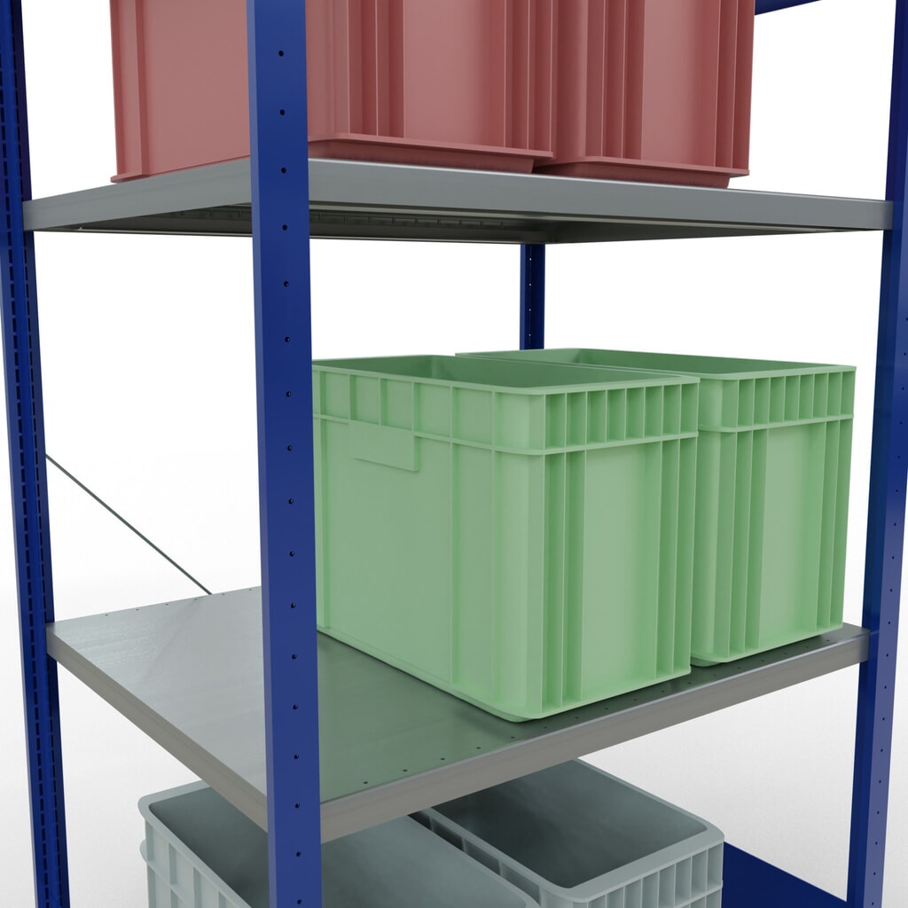 N° de l'image du produit 4 : SCHULTE Rayonnage à tablettes, bleu gentiane / galvanisé, avec 5 tablettes en tôle d’acier, charge par tablette 330 kg, HxlxP 2 000 x 1 060 x 836 mm
