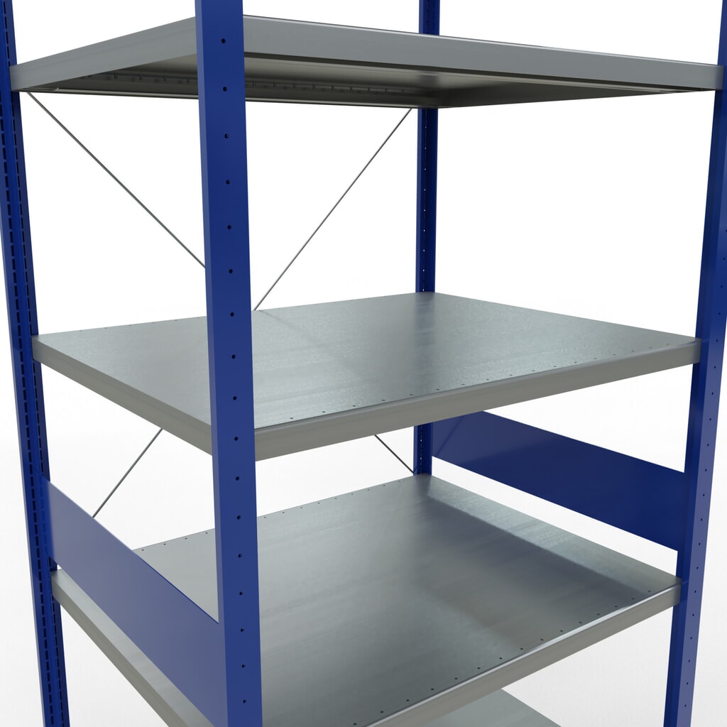 SCHULTE Rayonnage à tablettes, bleu gentiane / galvanisé, charge par tablette 330 kg, HxlxP 3 000 x 1 060 x 836 mm N° de l'image du produit 5 : SCHULTE Rayonnage à tablettes, bleu gentiane / galvanisé, charge par tablette 330 kg, HxlxP 3 000 x 1 060 x 836 mm