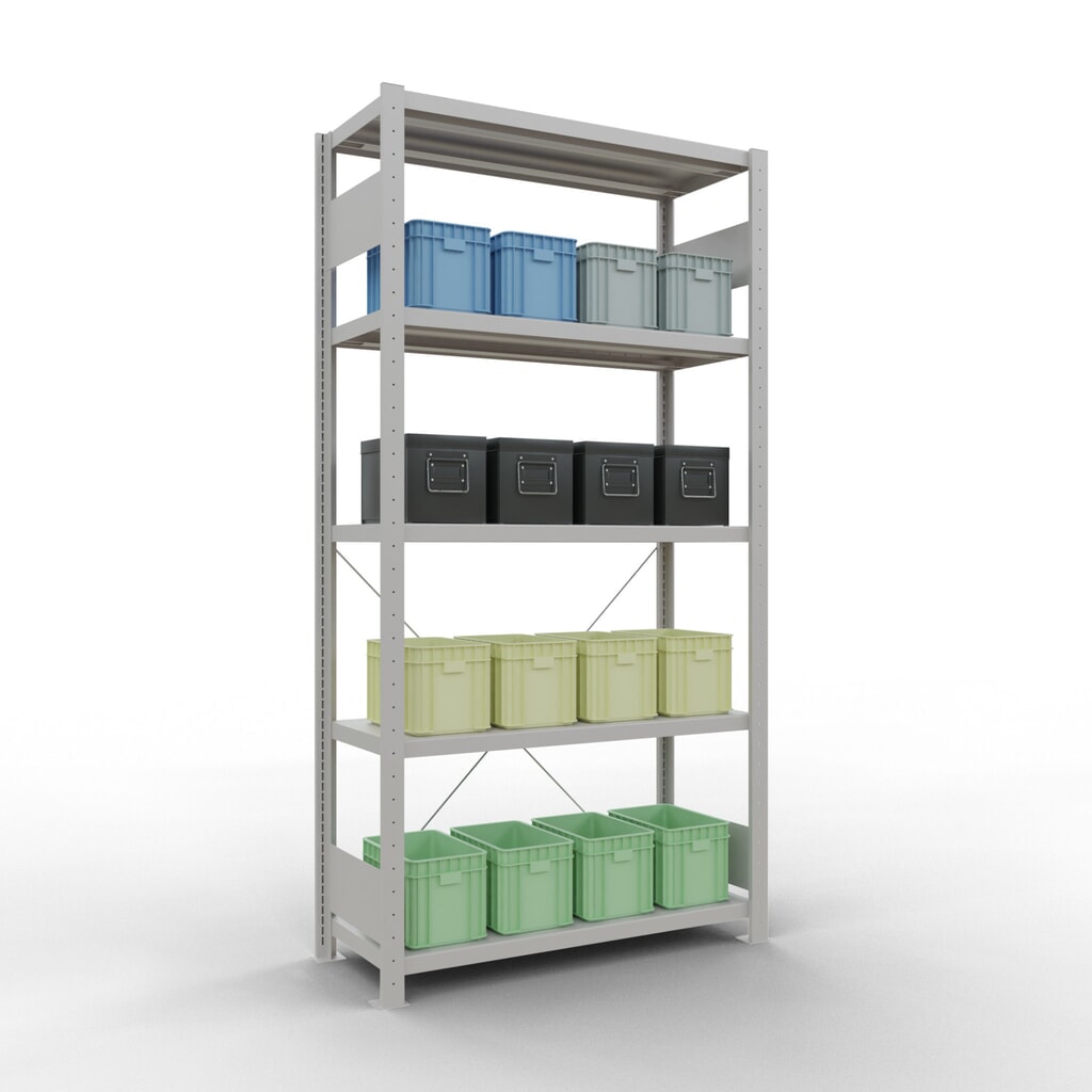 N° de l'image du produit 3 : SCHULTE Rayonnage à tablettes gris clair avec 5 tablettes en tôle d’acier, charge par tablette 330 kg, HxlxP 2 000 x 1 060 x 436 mm