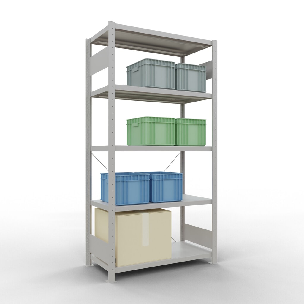 SCHULTE Rayonnage à tablettes gris clair avec 5 tablettes en tôle d’acier, charge par tablette 330 kg, HxlxP 2 000 x 1 060 x 536 mm N° de l'image du produit 3 : SCHULTE Rayonnage à tablettes gris clair avec 5 tablettes en tôle d’acier, charge par tablette 330 kg, HxlxP 2 000 x 1 060 x 536 mm