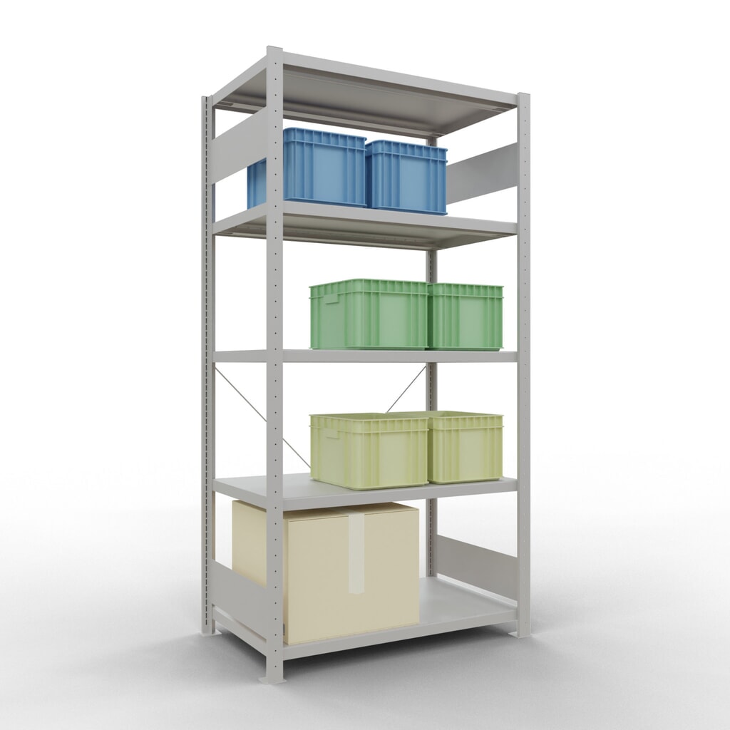 SCHULTE Rayonnage à tablettes gris clair avec 5 tablettes en tôle d’acier, charge par tablette 330 kg, HxlxP 2 000 x 1 060 x 636 mm N° de l'image du produit 3 : SCHULTE Rayonnage à tablettes gris clair avec 5 tablettes en tôle d’acier, charge par tablette 330 kg, HxlxP 2 000 x 1 060 x 636 mm