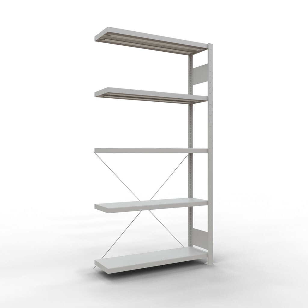 Rayonnage à tablettes SCHULTE, système à emboîter, travée auxiliaire, charge par tablette 330 kg, gris clair, HxlxP 2000 x 1000 x 300 mm Illustration du produit: Rayonnage à tablettes SCHULTE, système à emboîter, travée auxiliaire, charge par tablette 330 kg, gris clair, HxlxP 2000 x 1000 x 300 mm