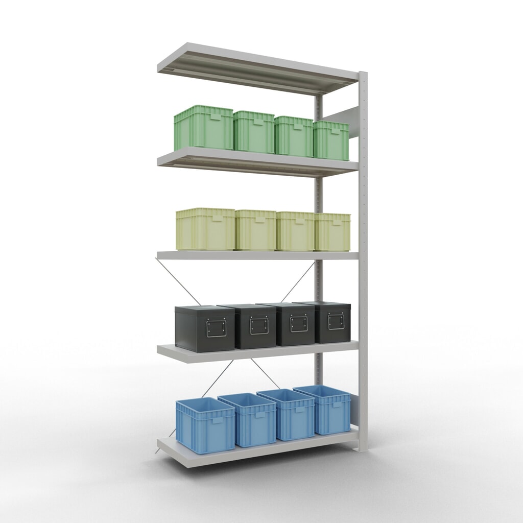 N° de l'image du produit 3 : Rayonnage à tablettes SCHULTE, système à emboîter, travée auxiliaire, charge par tablette 330 kg, gris clair, HxlxP 2000 x 1000 x 400 mm