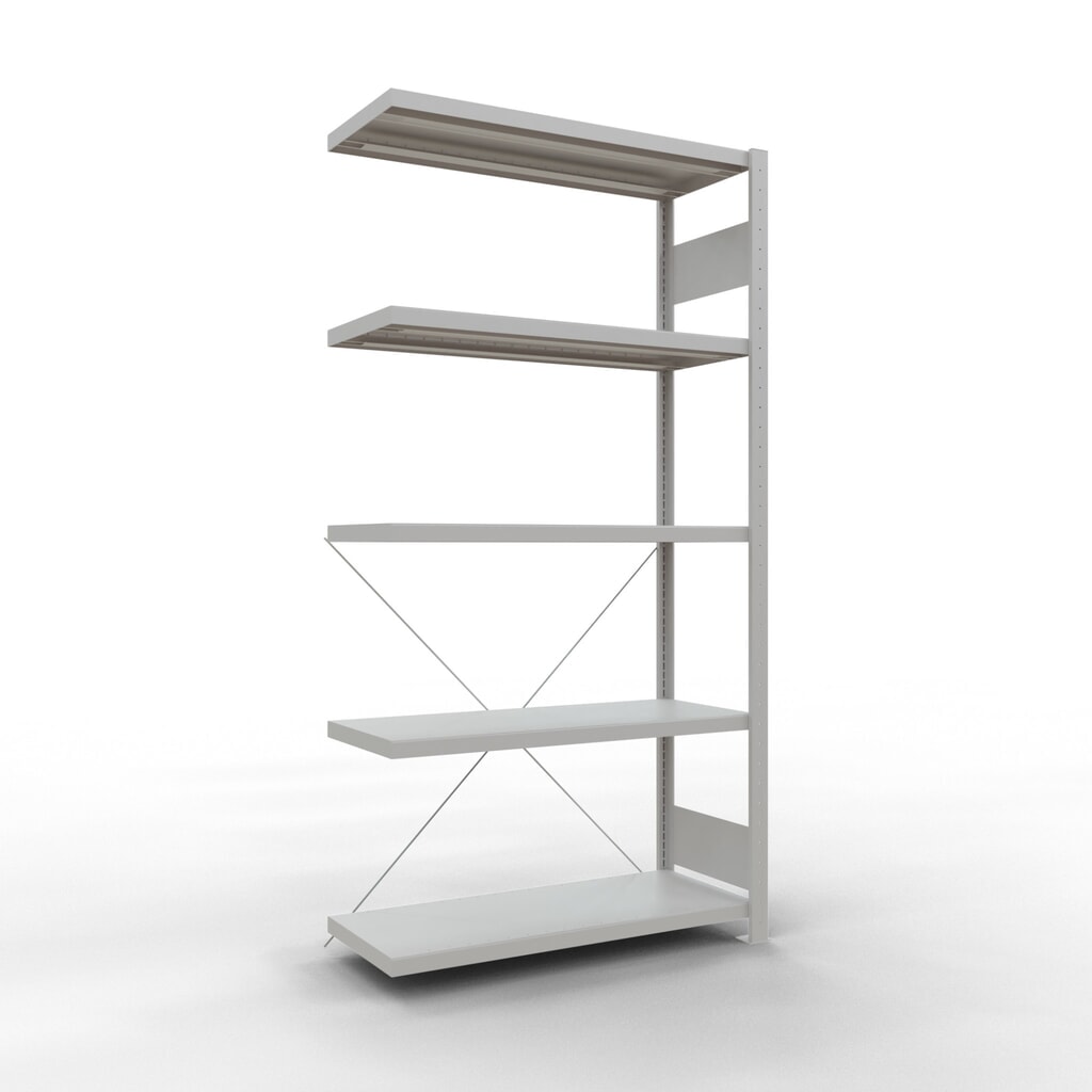 Rayonnage à tablettes SCHULTE, système à emboîter, travée auxiliaire, charge par tablette 330 kg, gris clair, HxlxP 2000 x 1000 x 400 mm Illustration du produit: Rayonnage à tablettes SCHULTE, système à emboîter, travée auxiliaire, charge par tablette 330 kg, gris clair, HxlxP 2000 x 1000 x 400 mm