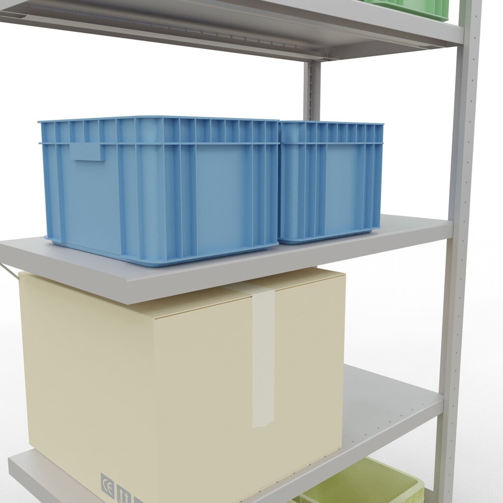 N° de l'image du produit 4 : Rayonnage à tablettes SCHULTE, système à emboîter, travée auxiliaire, charge par tablette 330 kg, gris clair, HxlxP 2000 x 1000 x 500 mm