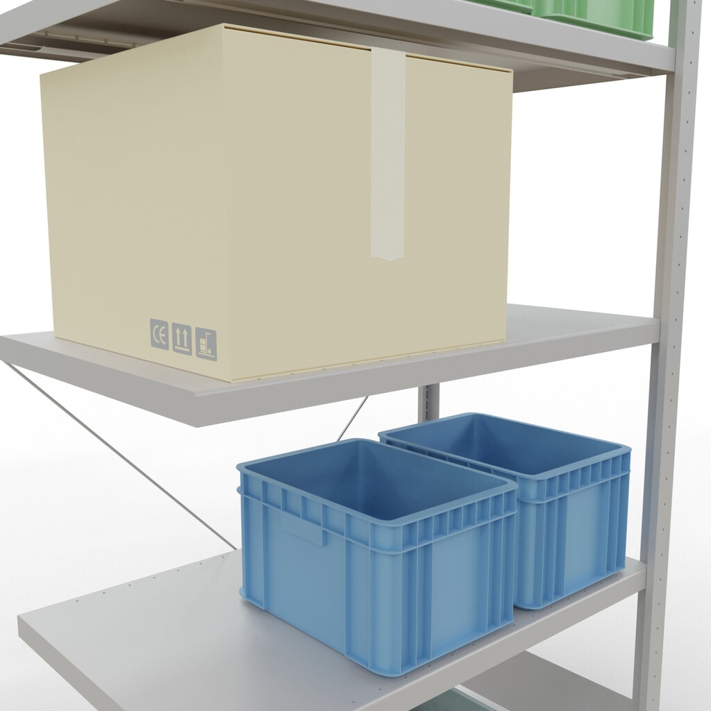 N° de l'image du produit 4 : Rayonnage à tablettes SCHULTE, système à emboîter, travée auxiliaire, charge par tablette 330 kg, gris clair, HxlxP 2000 x 1000 x 600 mm