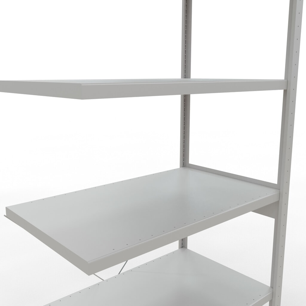 N° de l'image du produit 5 : Rayonnage à tablettes SCHULTE, système à emboîter, travée auxiliaire, charge par tablette 330 kg, gris clair, HxlxP 2500 x 1000 x 600 mm