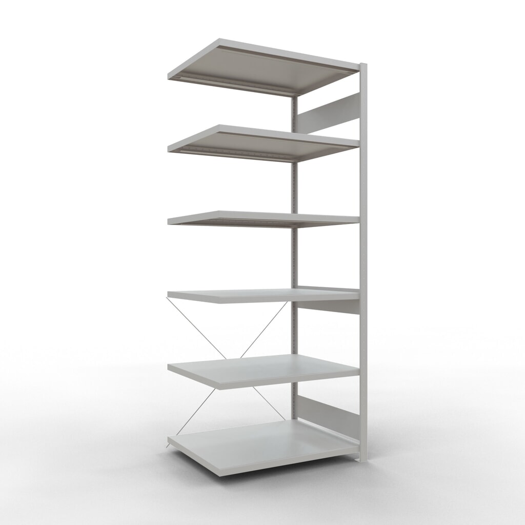 Illustration du produit: Rayonnage à tablettes SCHULTE, système à emboîter, travée auxiliaire, charge par tablette 330 kg, gris clair, HxlxP 2500 x 1000 x 800 mm
