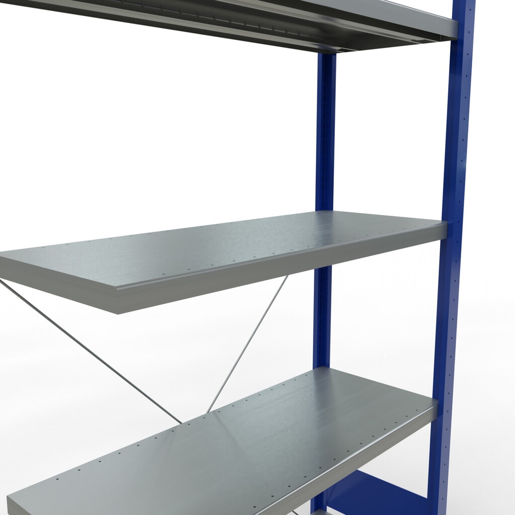 Rayonnage à tablettes SCHULTE, montage par enfichage, travée auxiliaire, charge par tablette 330 kg, bleu gentiane/galvanisé, H x l x P 2000 x 1000 x 400 mm N° de l'image du produit 5 : Rayonnage à tablettes SCHULTE, montage par enfichage, travée auxiliaire, charge par tablette 330 kg, bleu gentiane/galvanisé, H x l x P 2000 x 1000 x 400 mm