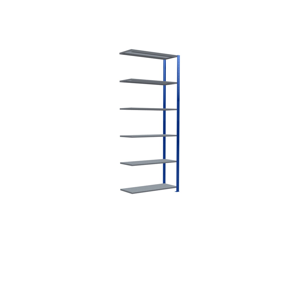 Rayonnage à tablettes SCHULTE, montage par enfichage, travée auxiliaire, charge par tablette 330 kg, bleu gentiane/galvanisé, H x l x P 2 500 x 1000 x 400 mm N° de l'image du produit 2 : Rayonnage à tablettes SCHULTE, montage par enfichage, travée auxiliaire, charge par tablette 330 kg, bleu gentiane/galvanisé, H x l x P 2 500 x 1000 x 400 mm