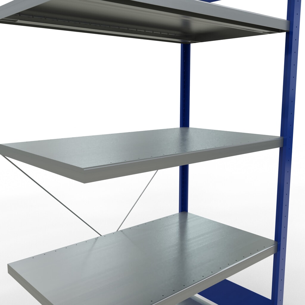 N° de l'image du produit 5 : Rayonnage à tablettes SCHULTE, montage par enfichage, travée auxiliaire, charge par tablette 330 kg, bleu gentiane/galvanisé, H x l x P 2000 x 1000 x 600 mm