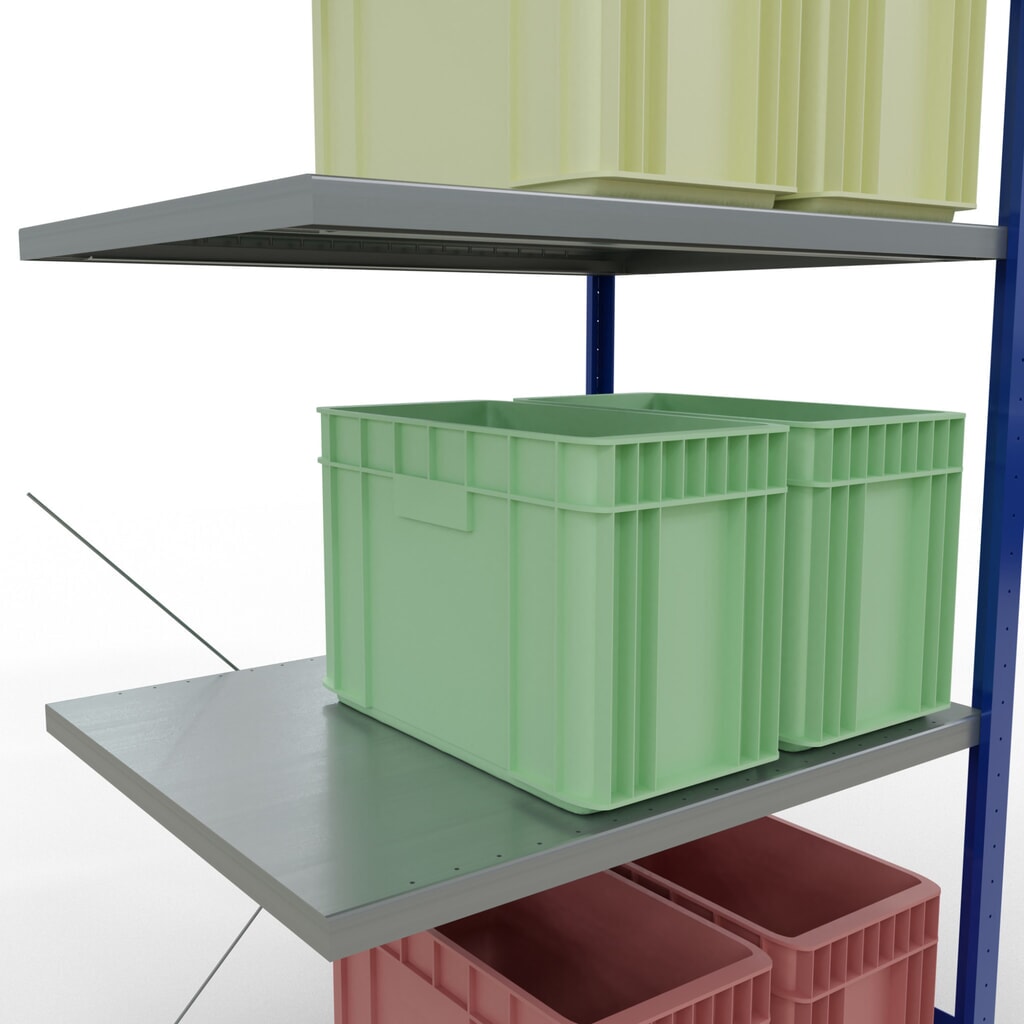 Rayonnage à tablettes SCHULTE, montage par enfichage, travée auxiliaire, charge par tablette 330 kg, bleu gentiane/galvanisé, H x l x P 2000 x 1000 x 800 mm N° de l'image du produit 4 : Rayonnage à tablettes SCHULTE, montage par enfichage, travée auxiliaire, charge par tablette 330 kg, bleu gentiane/galvanisé, H x l x P 2000 x 1000 x 800 mm