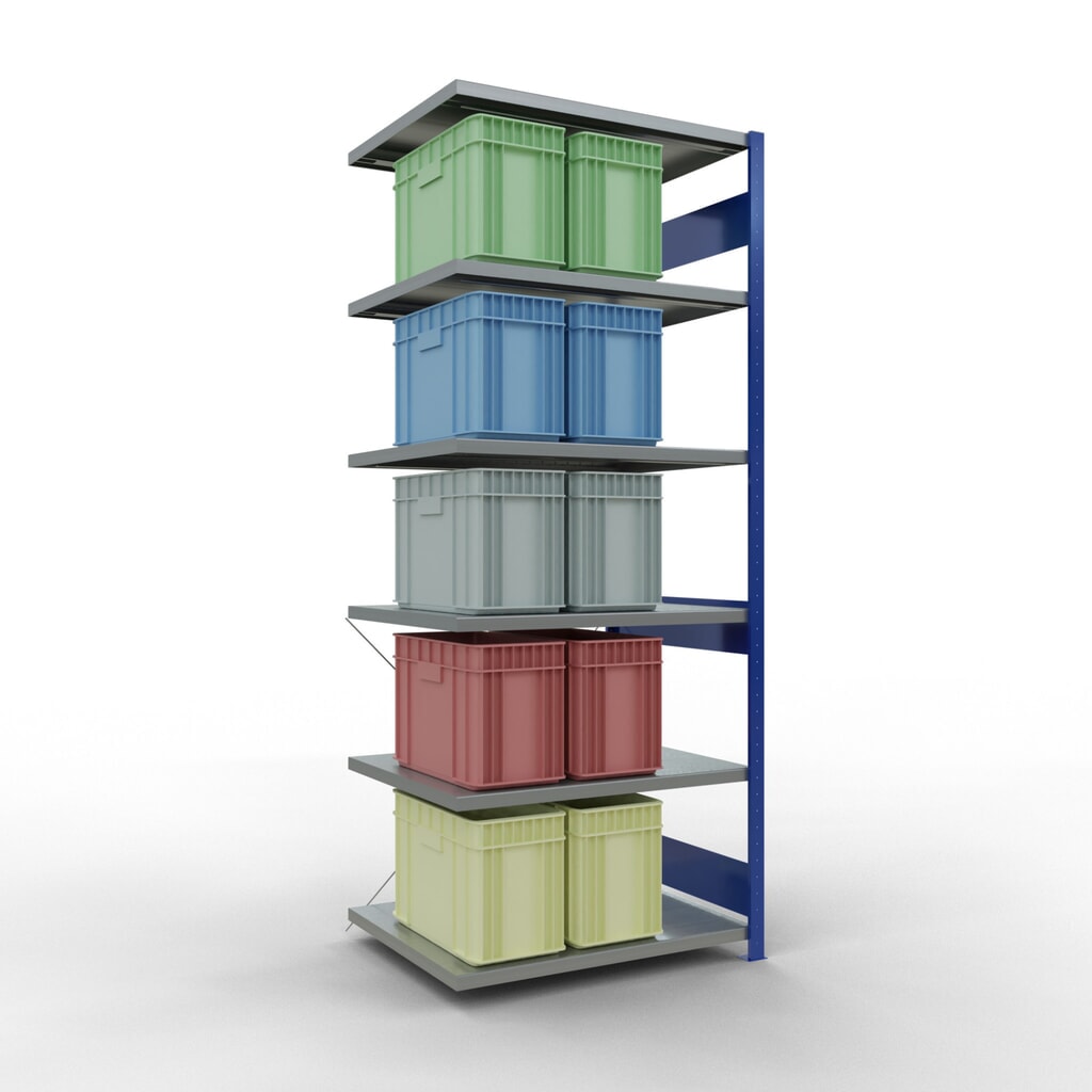 N° de l'image du produit 3 : Rayonnage à tablettes SCHULTE, montage par enfichage, travée auxiliaire, charge par tablette 330 kg, bleu gentiane/galvanisé, H x l x P 2 500 x 1 000 x 800 mm