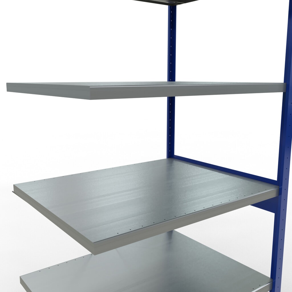 Rayonnage à tablettes SCHULTE, montage par enfichage, travée auxiliaire, charge par tablette 330 kg, bleu gentiane/galvanisé, H x l x P 2 500 x 1 000 x 800 mm N° de l'image du produit 5 : Rayonnage à tablettes SCHULTE, montage par enfichage, travée auxiliaire, charge par tablette 330 kg, bleu gentiane/galvanisé, H x l x P 2 500 x 1 000 x 800 mm
